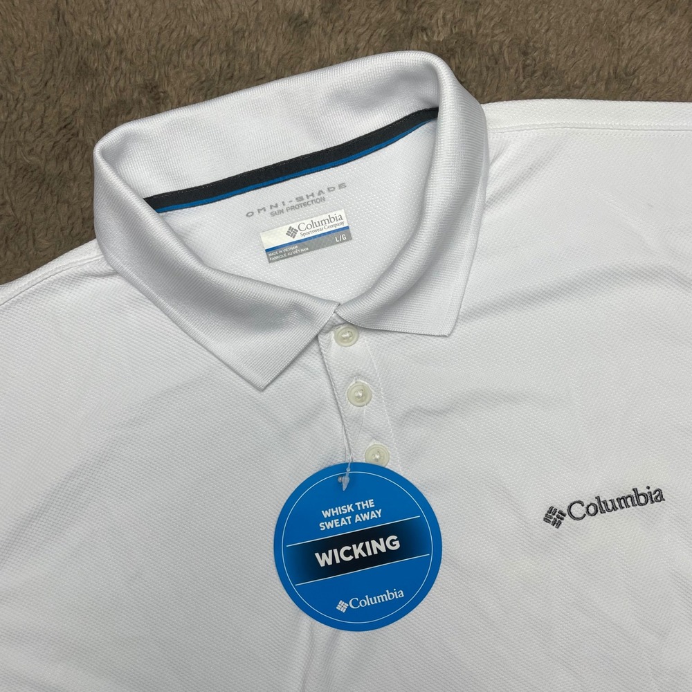Columbia Mens City Voyager Polo Shirt White Omni-Wick Large NWT